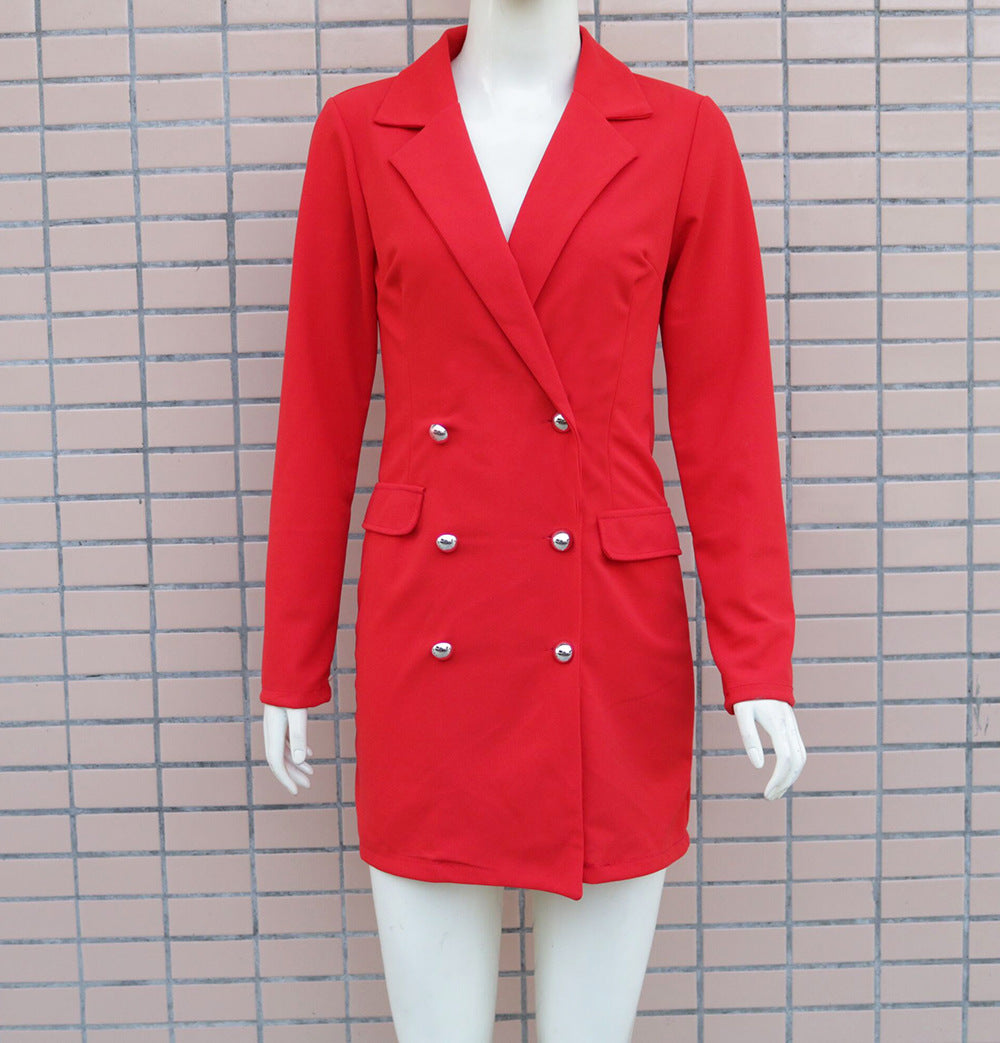 Suit Collar Long Sleeve Red Dress Overalls