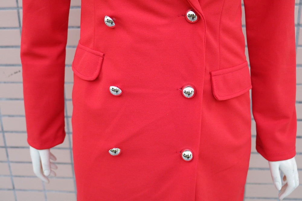 Suit Collar Long Sleeve Red Dress Overalls